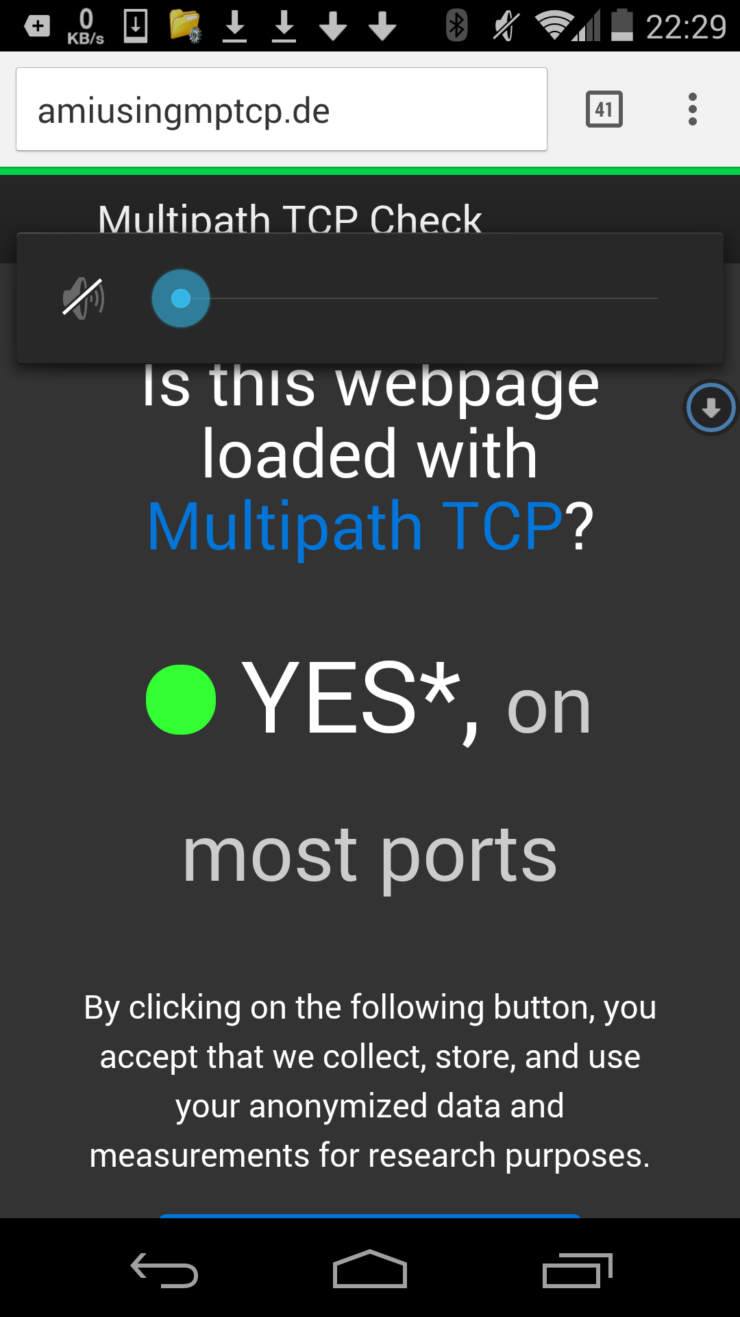 Screenshot of http://amiusingmptcp.de